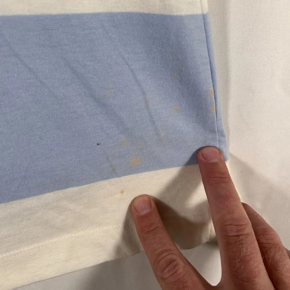 Tommy Hilfiger Blouse Women's Large White Blue Striped 1/2 Button Short Sleeve - Picture 11 of 12